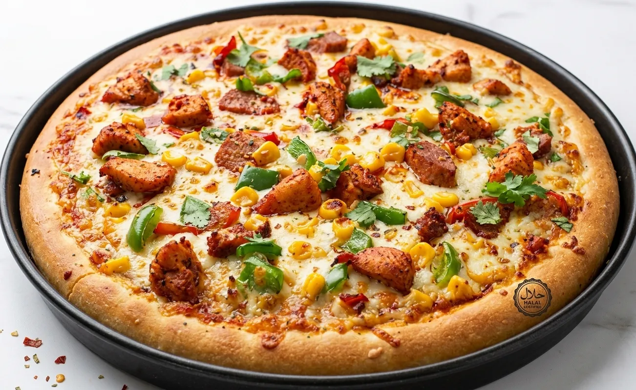 Large 3-Topping Halal Pizza at The Spice Affair Pizza Restaurant in Calgary, AB